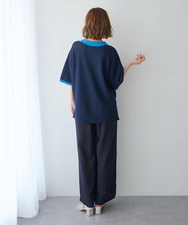 YECCA VECCA 【セットアップ対応】ストライプ柄ワイドパンツ Navy