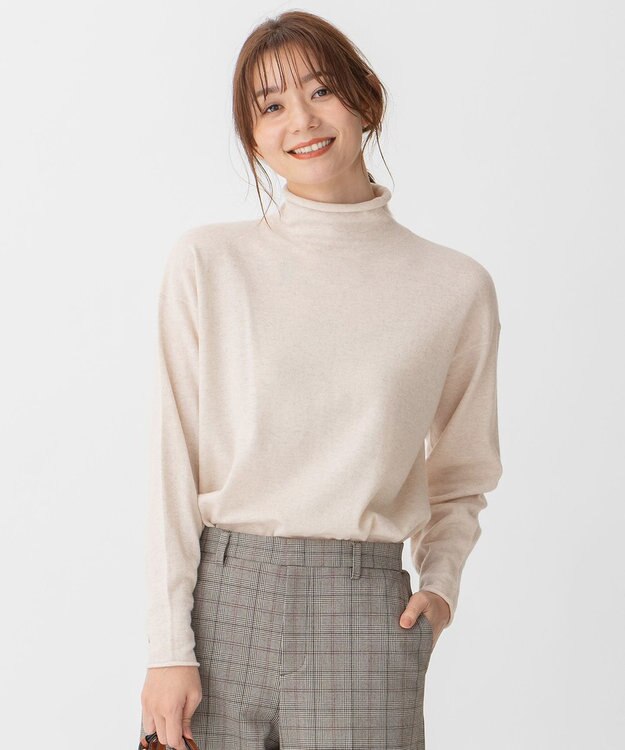自由区 【洗える】ソフトウールハイゲージ ハイネックニット ベージュ系