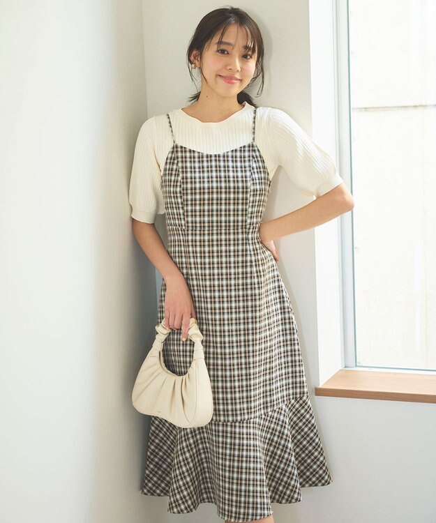 Feroux 【セットアイテム・洗える】パフスリーブニット×キャミソール ワンピース ブラック系2