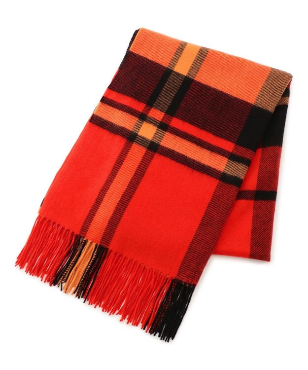 23区 カシミヤ チェック ストール オレンジ系