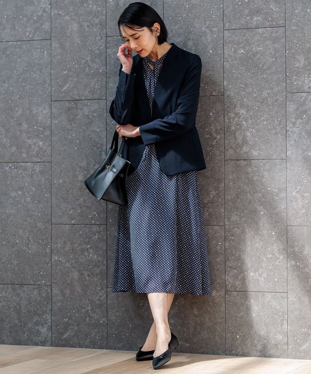 23区 【セットアップ対応/洗える】ドライツイル ノーカラー ジャケット ネイビー系