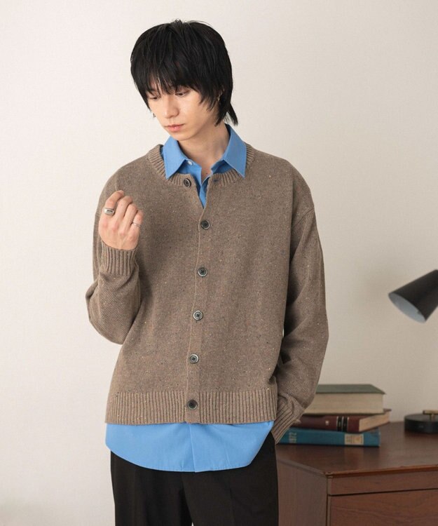 WEGO ネップクルーネックカーディガン ライトブラウン