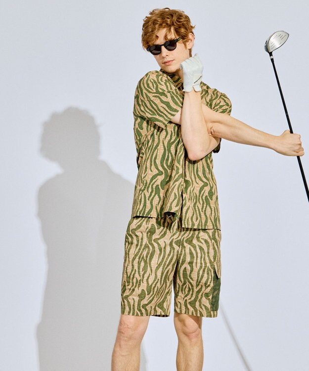 PW CIRCULUS 【MEN】ストライプカモフラ メッシュポケットショーツ ゴルフ カーキ系5