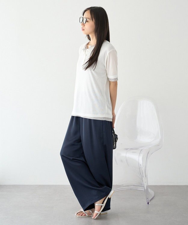 earth music&ecology シアーレイヤード風5分袖プルオーバー Off White