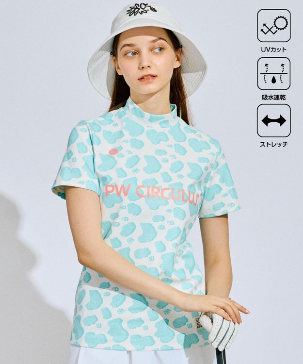 PW CIRCULUS 【永嶋花音プロ着用アイテム】【UV遮蔽率99.5% UVカット / 速乾 / ストレッチ】【WOMEN】アニマルドットモックT ゴルフウェア レディース ブルー系5
