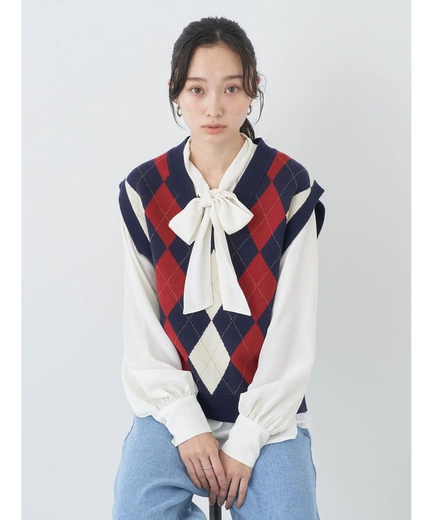 earth music&ecology アーガイルニットベスト Navy