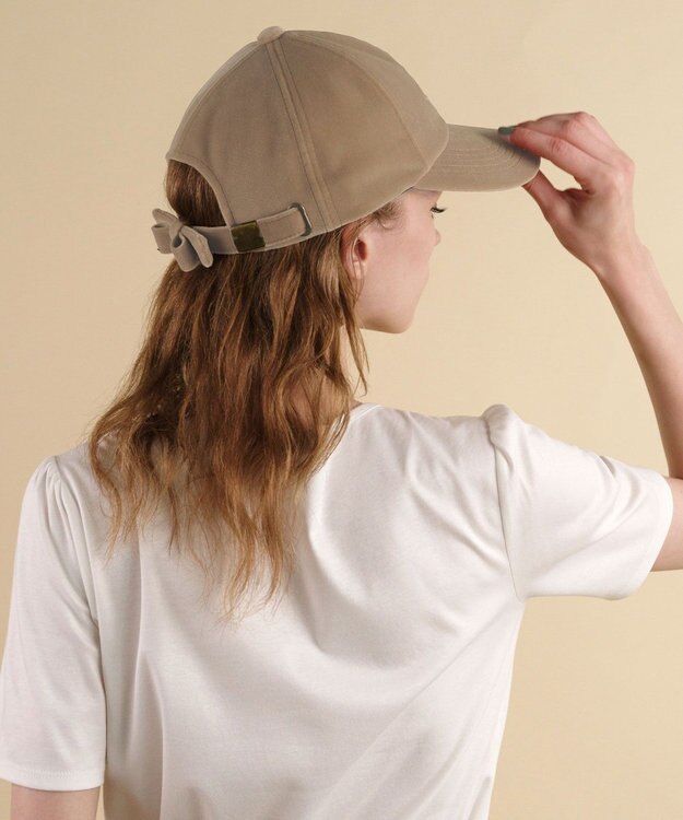TOCCA 【防臭・吸水速乾・UVカット・サイズ調整可・リボン取り外し可】VELVET LOGOCAP キャップ ベージュ系