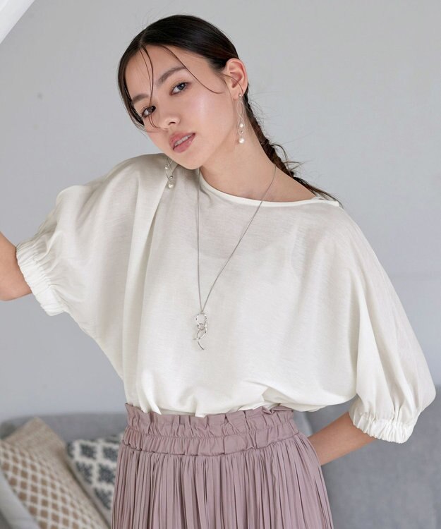 Tiaclasse 【接触冷感】袖ギャザードルマンプルオーバー オフホワイト