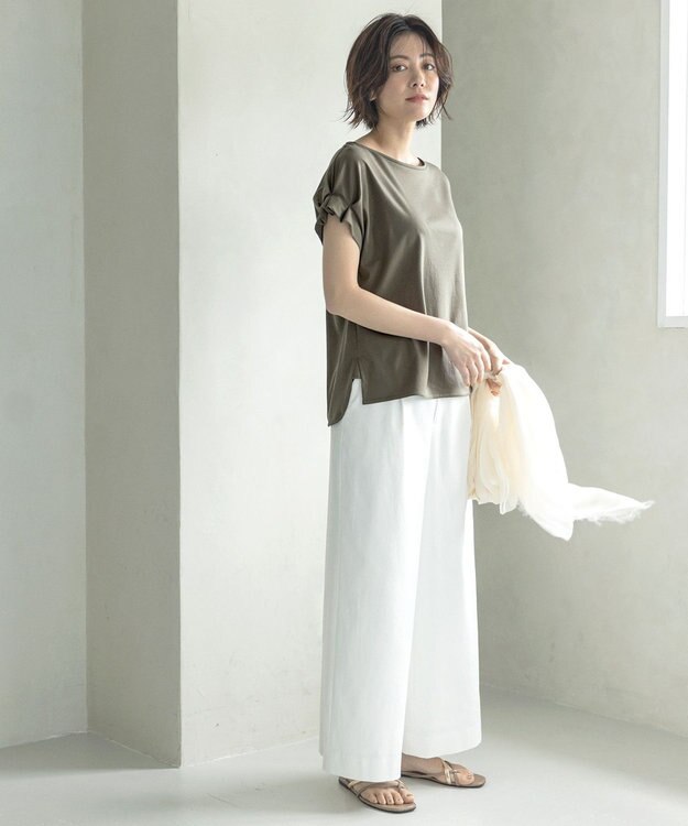 自由区 【接触冷感・吸水速乾・UVカット】パーフェクトパンツ ワイド ホワイト系