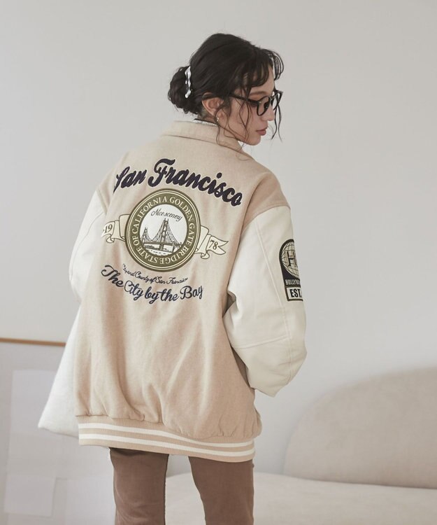 WEGO 【ユニセックス着用ITEM/SMLサイズ展開】メルトンワッペンスタジャン ベージュ