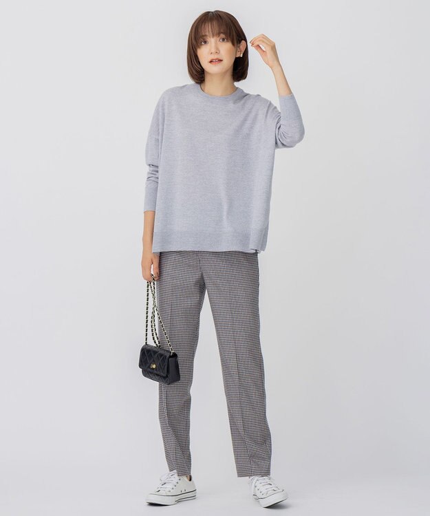 23区 ウールミルドストレッチチェック テーパードパンツ キャメルチェック