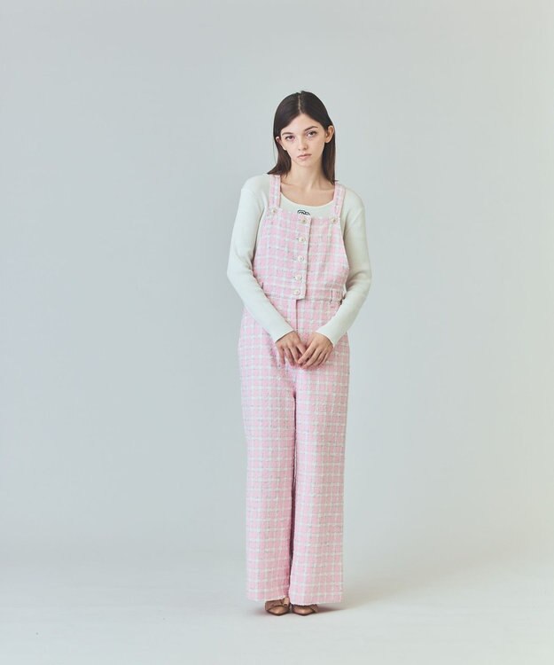 GRACE CONTINENTAL チェックツイードサロペット ピンク