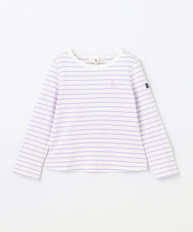 組曲 KIDS 【110-140㎝】長袖ボーダー Tシャツ ラベンダー×オフホワイト