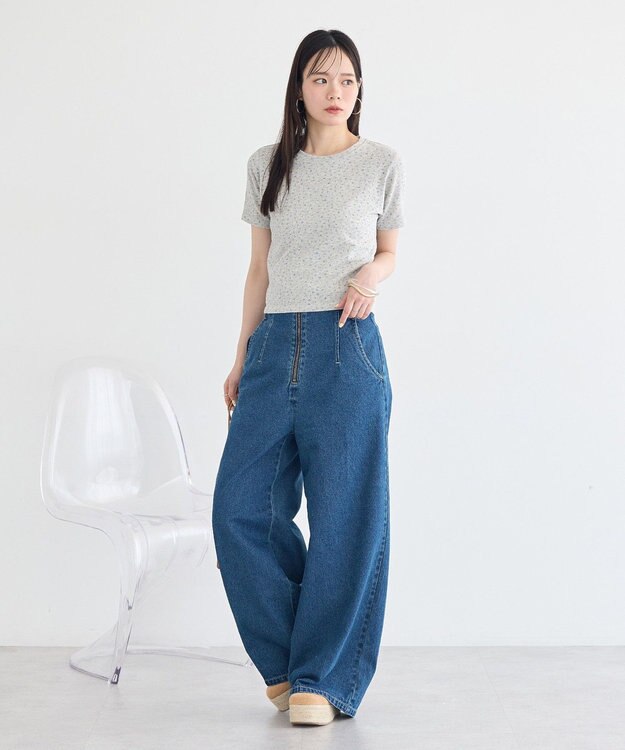 earth music&ecology フロントZIPバックレースアップデニム ミディアムインディゴ