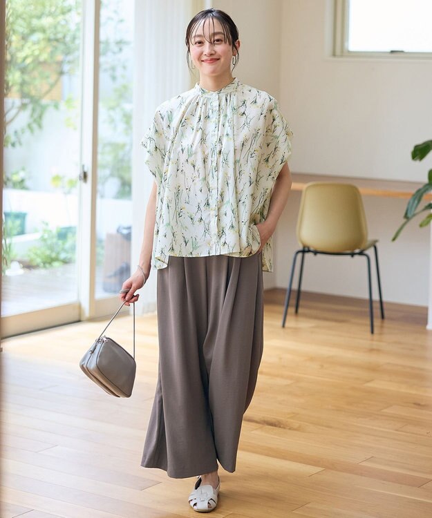 ANY スクエアプリントシャツ オフベース×花柄