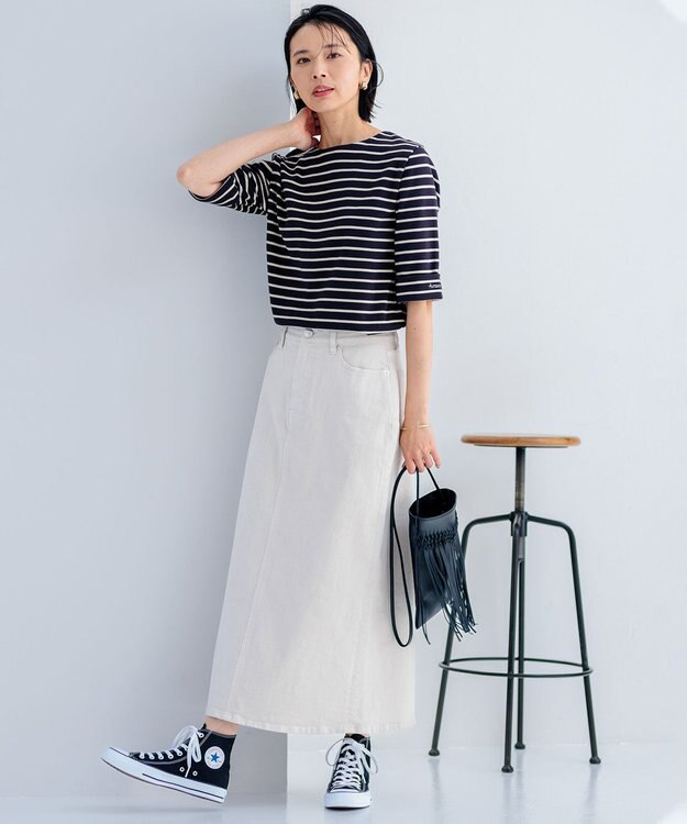 23区 L 【Oggi4月号掲載/一部店舗限定】Armor-lux 5分袖 ボーダー カットソー ブラックxベージュボーダー