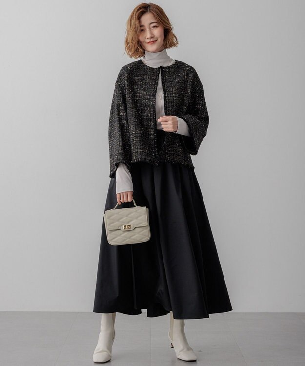 23区 【洗える】ブライトタフタ ギャザー スカート ブラック系