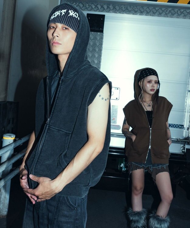 WEGO 【ユニセックス着用ITEM】ショートノースリーブZIPパーカー ブラウン