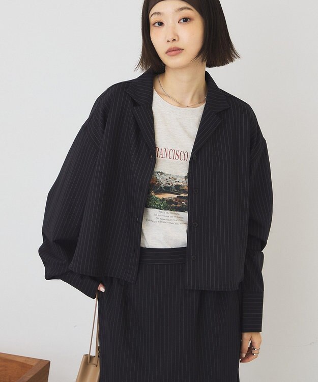 AMERICAN HOLIC 【2点セット・マルチ機能】タイトスカート+ショート丈シャツ Stripe Navy