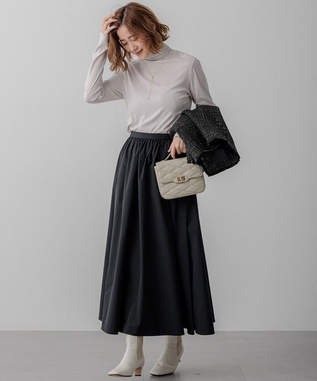 23区 【洗える】ブライトタフタ ギャザー スカート ブラック系