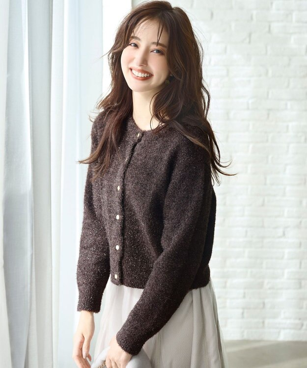 ANY SIS 【前後着用可】スパークルシャギー カーディガン ブラウン