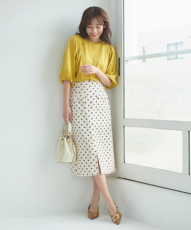 Feroux 【UVケア】バックリボンボリュームスリーブ Tシャツ 黄緑系