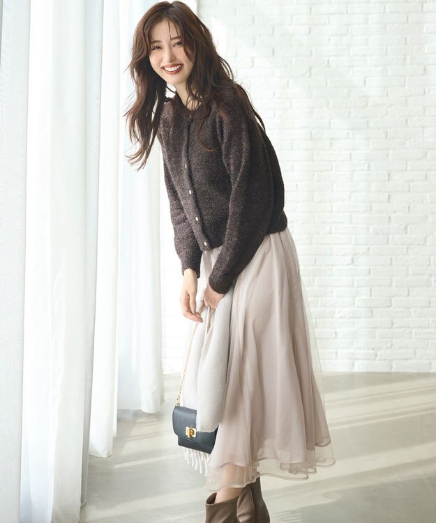 ANY SIS 【前後着用可】スパークルシャギー カーディガン ブラウン