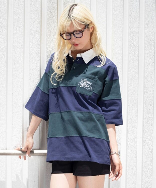 WEGO 【ユニセックス着用ITEM】ナンバリングラガーシャツ ダークグリーン