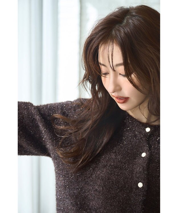 ANY SIS 【前後着用可】スパークルシャギー カーディガン ブラウン