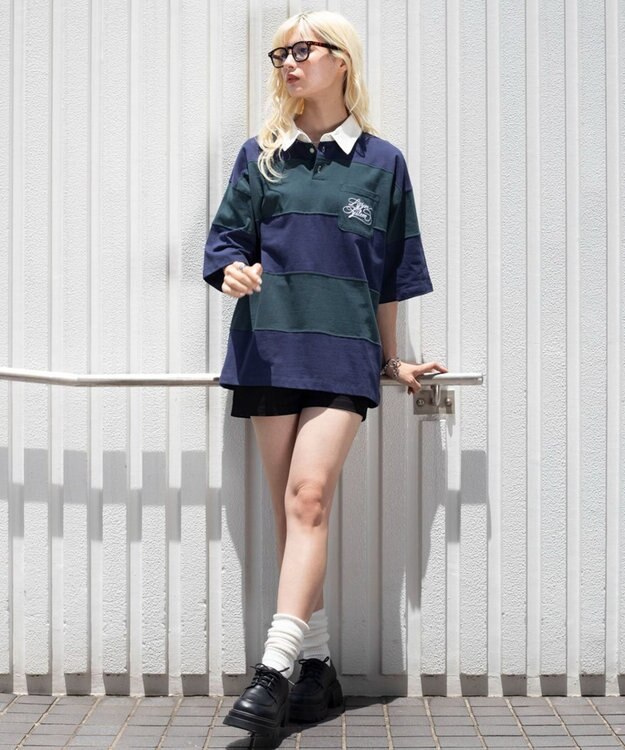 WEGO 【ユニセックス着用ITEM】ナンバリングラガーシャツ ダークグリーン