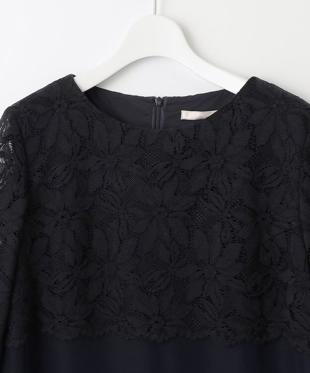 自由区 【XSサイズ～/洗える】フラワーコードレース サックワンピース ネイビー系