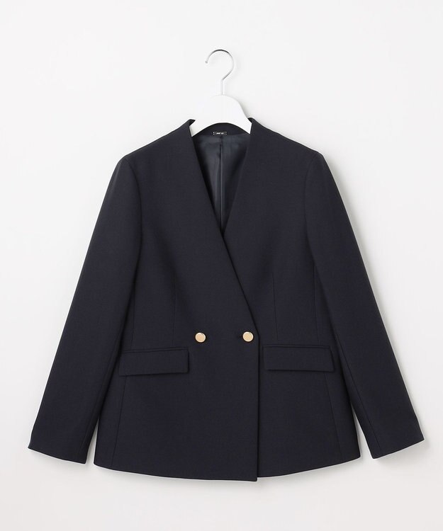 ANY SIS 褒めらレディストレッチ カラーレス ジャケット ネイビー