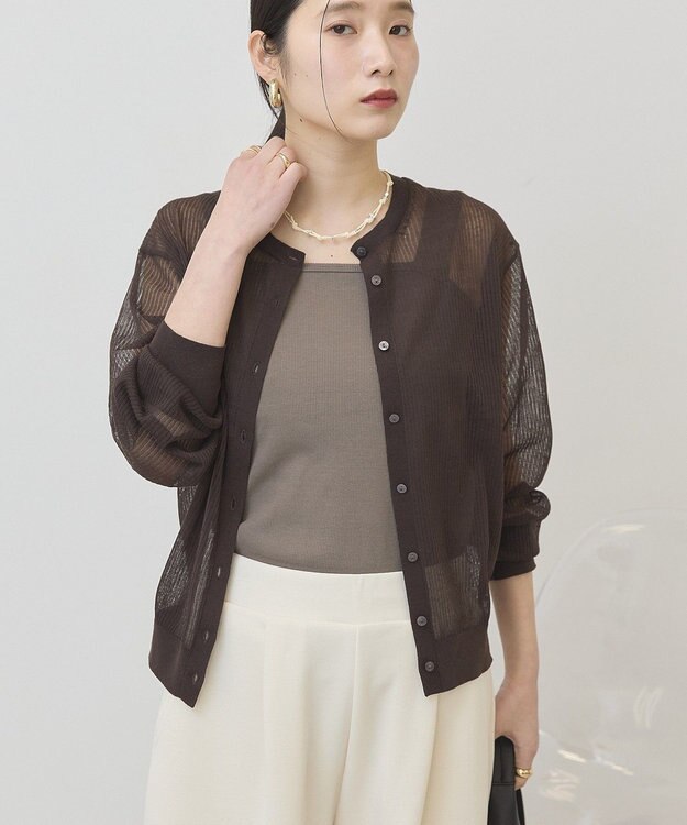 AMERICAN HOLIC シアーリブニットカーディガン Brown