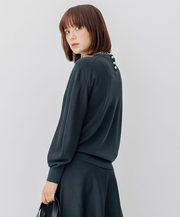 23区 ウールブレンド バック パール ニット ダークグリーン系