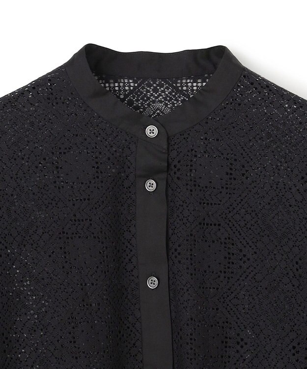 UNFILO ブロックレース バンドカラーシャツ ブラック