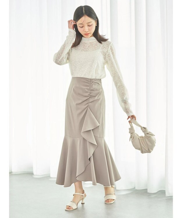 earth music&ecology 切り替えラッフルスカート Gray Beige