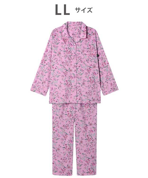 WACOAL ワコール_リラックス＆スリープ パジャマ 綿100%(本体) サテン 長袖 長ズボン ミントン レディース NDX555 /ワコール ピンク