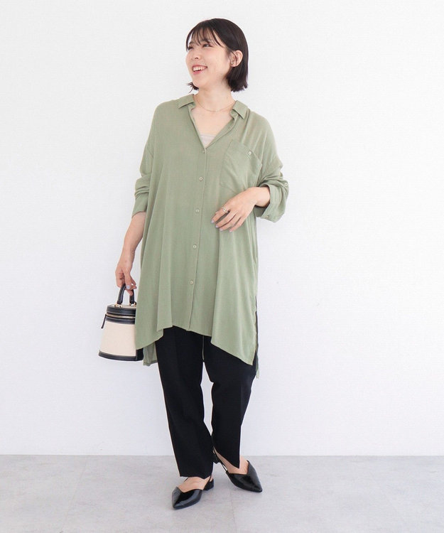 Green Parks Ｉ　ターンバック長袖レーヨンチュニック Khaki
