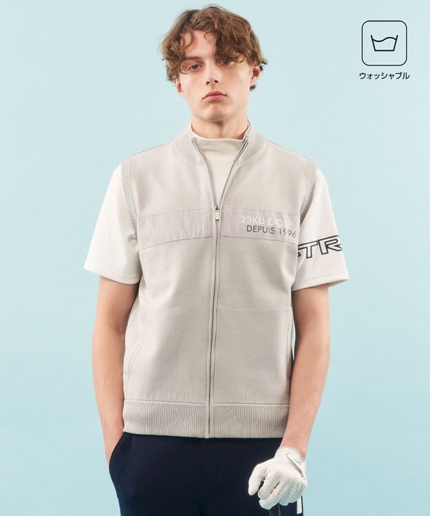 23区GOLF 【MEN】【ウォッシャブル】ジップアップ ニットベスト ライトグレー系