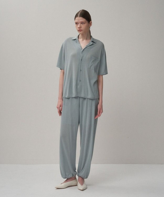 ATON HIGH TWIST COTTON | ワイドイージーパンツ BLUE GRAY