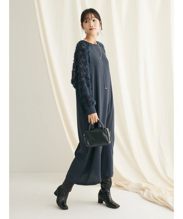 CRAFT STANDARD BOUTIQUE 袖ジャガードラグランワンピース Navy