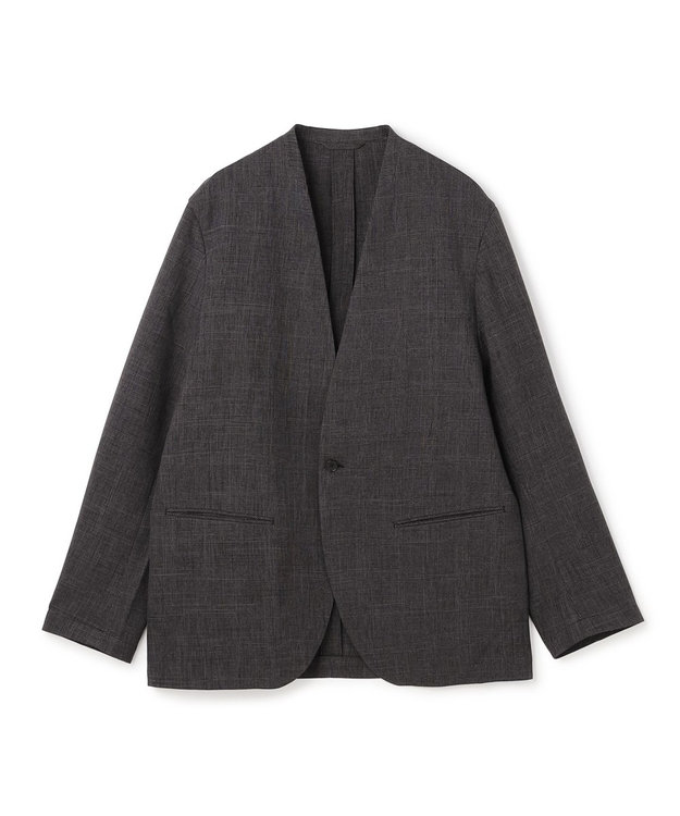 UNFILO MENS ウーリーノ ノーカラージャケット グレーチェック