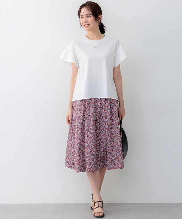 組曲 【WEB限定】プレーティング天竺フリルスリーブ Tシャツ アイボリー系