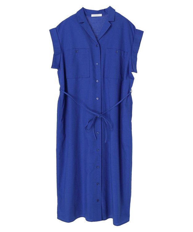 Green Parks 綿麻混開襟ワンピース Royal Blue