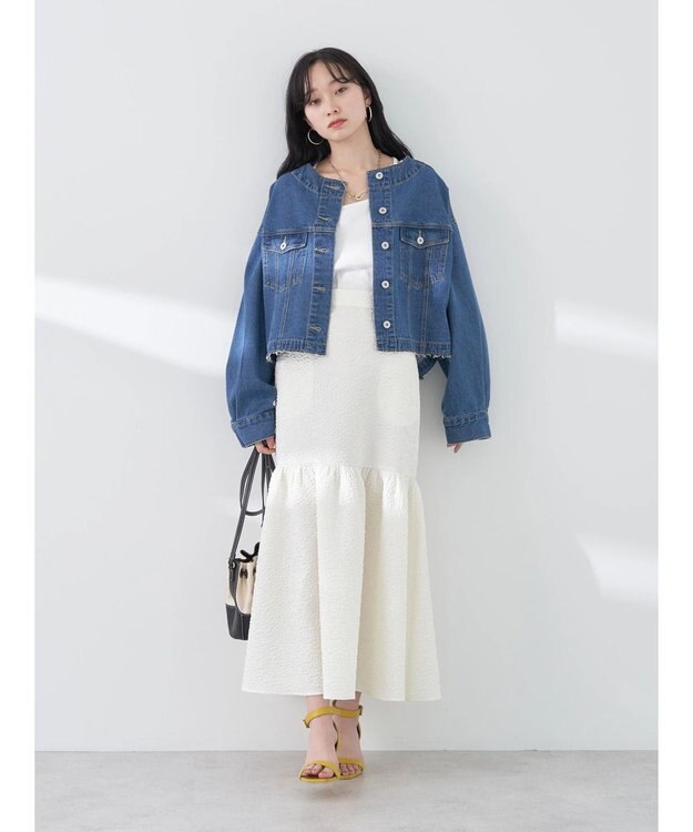 earth music&ecology エンボスフラワー　切替ボリュームスカート Ivory