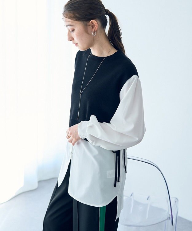 YECCA VECCA ニットレイヤードリボンシャツ Black