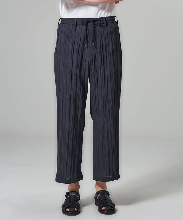 JOSEPH HOMME 【HIGH GRADE LINE】フォグプリーツストレッチ　ドロスト付ワイドストレートパンツ / HARRY CONVERTIBLE ネイビー系
