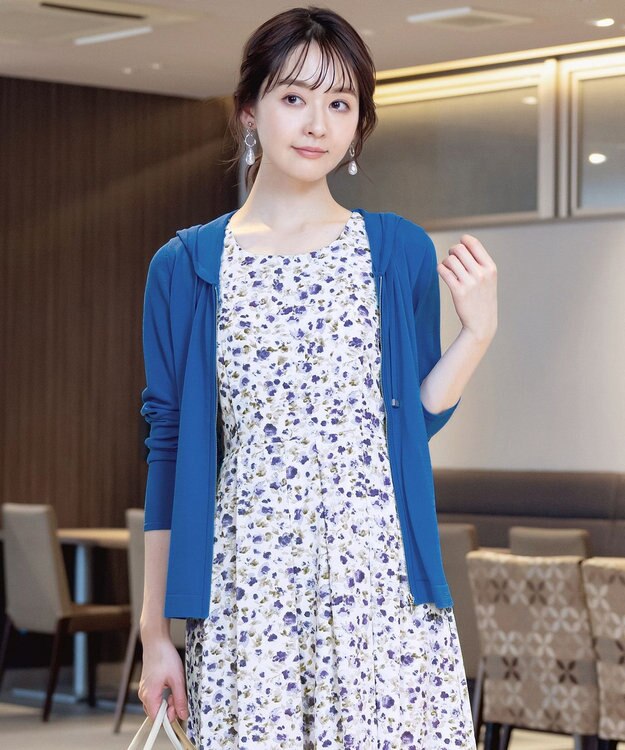 Tiaclasse L 【小倉優子さん着用】【洗える】サマーニットショートパーカー ブルー