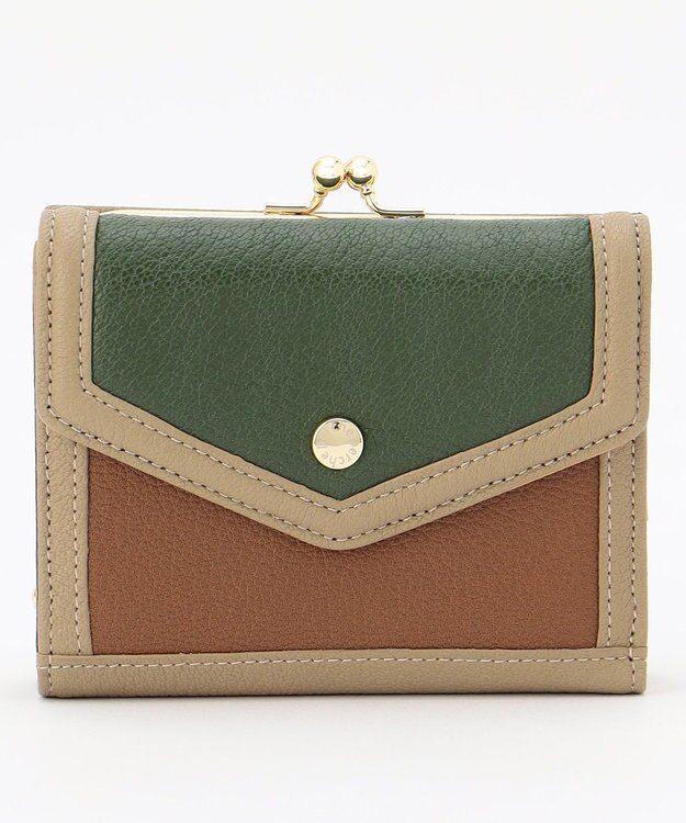 UNBILLION ペルケ perche トリミング配色外ガマ二つ折り財布 ミックスグリーン