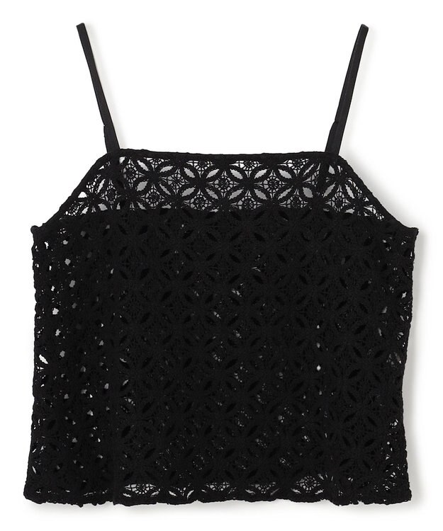 UNFILO L 【2点セット】ラッセルレース キャミレイヤード Tシャツ ブラック